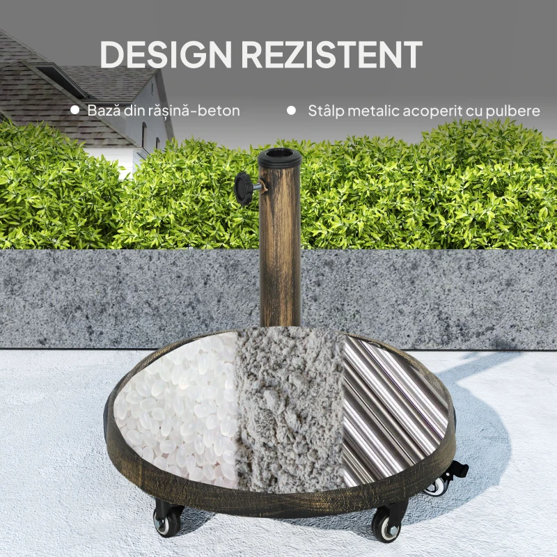 Outsunny Bază Rotundă pentru Umbrelă din Rășină de 21kg cu Roți și Frâne, Bronz