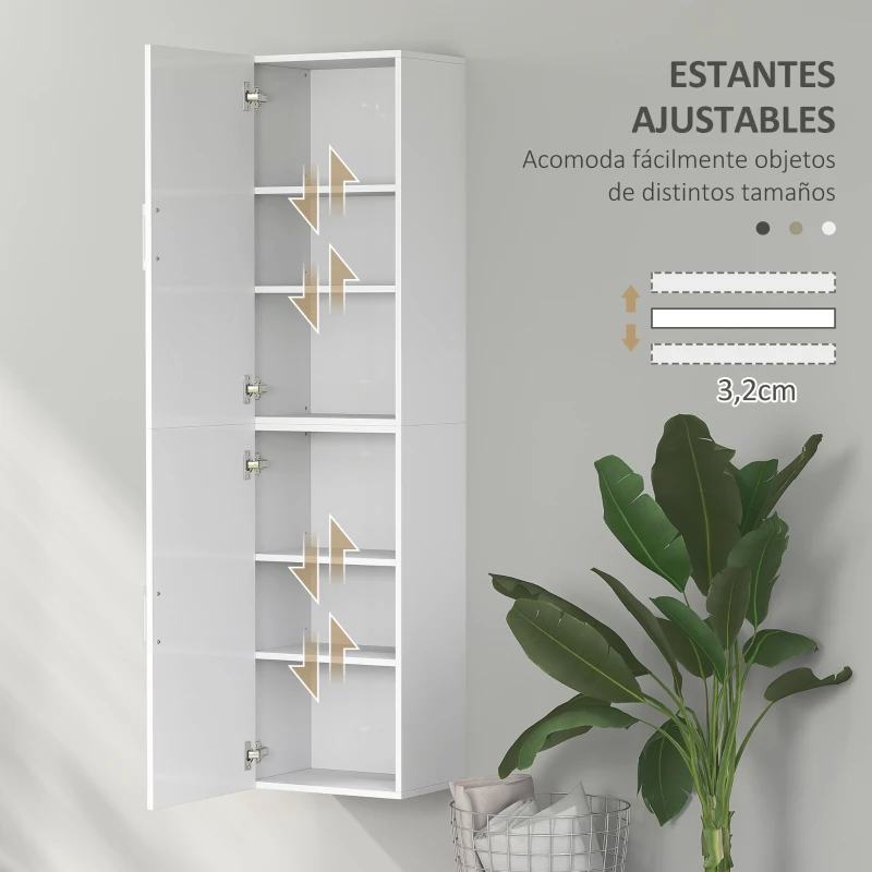 HOMCOM Columna de Baño de Pared con Estantes Ajustables y 2 Puertas Mueble de Baño Moderno 40x30x160 cm Blanco