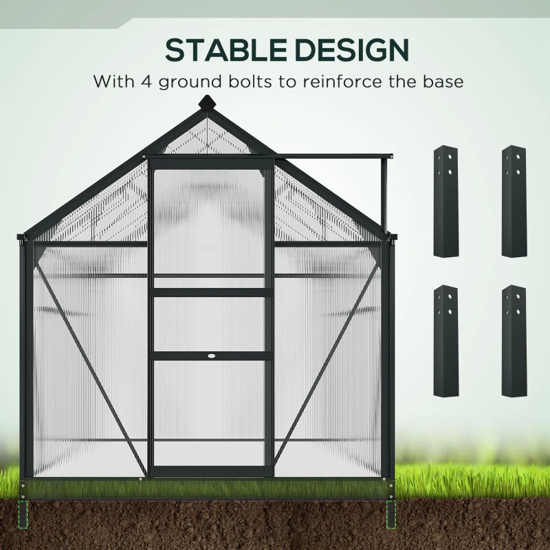 Outsunny 6 x 10ft Polycarbonate Greenhouse, Large Walk-In Green House with Slide Door and Window, Garden Plants Grow House with Aluminium Frame and Foundation, Grey(m-6)