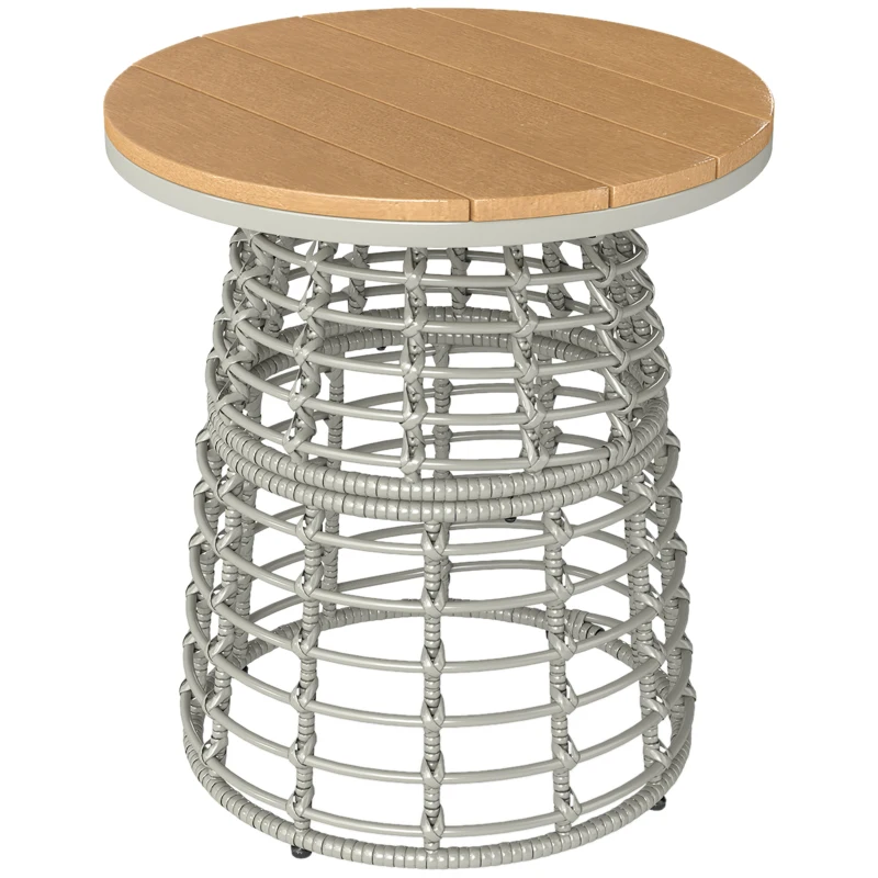 Outsunny Mesa de centro para jardim mesa auxiliar exterior redonda em resina com efeito rattan aço e tampo composto Ø45 x 50 cm cinza