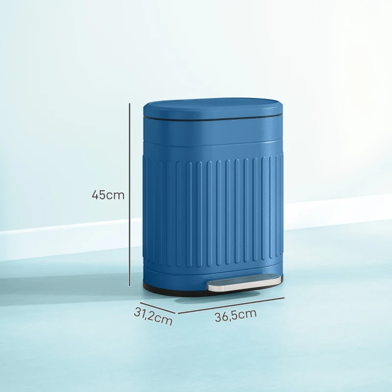 HOMCOM Lixeira de cozinha lixeira com pedal 20L tampa de fecho suave balde interior removível 36,5 x 31,2 x 45 cm azul