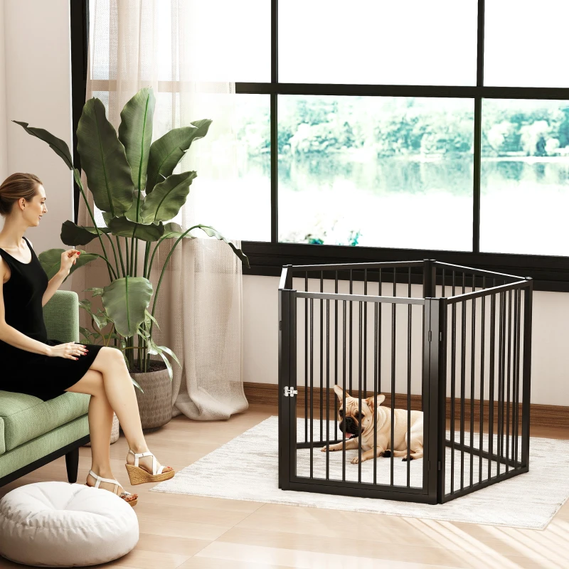 PawHut Parc pour chien, parc pour animaux, 5 panneaux, clôture portable pliable, sécurisé, noir