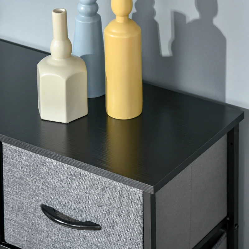 HOMCOM Cômoda 9 gavetas móvel de arrumação gaveta em tecido dobrável - estrutura em aço preto - 100 x 30 x 100 cm, preto e cinza