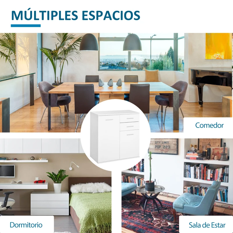 HOMCOM Mueble Auxiliar de Salón Aparador Estrecho con Puertas y Cajones 71x35x76cm Blanco