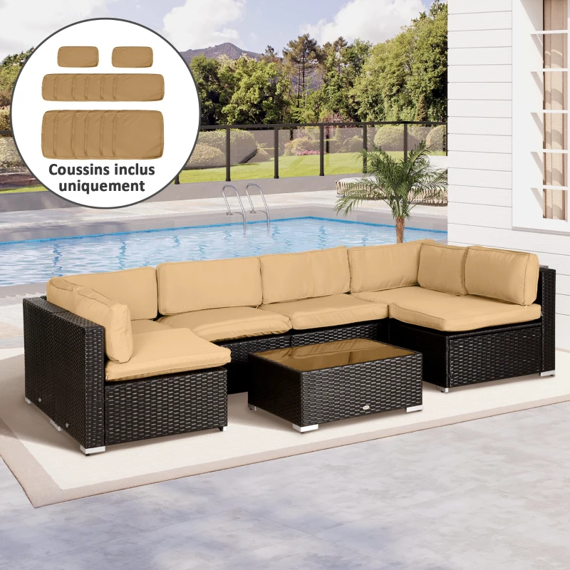 Outsunny Conjunto de 14 Capas de Reposição para Almofadas de Jardim - 6 Capas para Assento, 8 Capas para Encosto Castanho
