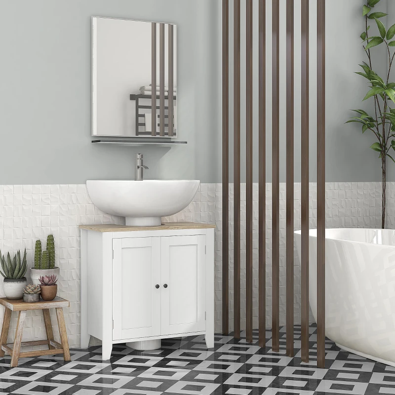 kleankin Mueble para Debajo del Lavabo Armario Bajo con 2 Puertas y Estante Ajustable Estilo Moderno 60x30x60 cm Blanco