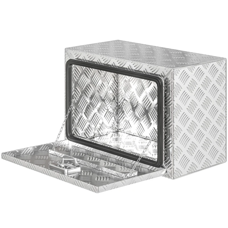HOMCOM Cassetta degli Attrezzi da 76L in Alluminio con Serratura, 2 Chiavi e Maniglia Laterale, 60.9x35.5x40.6 cm, Argento