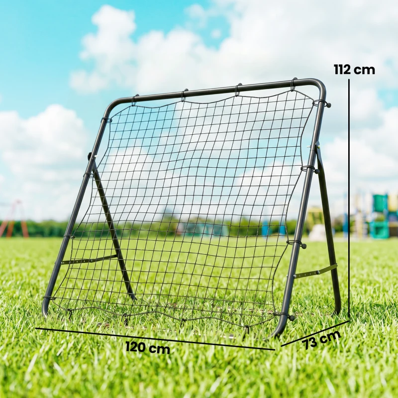 SPORTNOW Filet de Rebond Pliable Réglable à 5 Angles avec 24 Cordes Élastiques Filet pour Football, Acier, 120x73x112cm, Noir