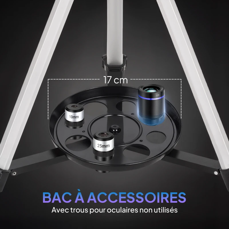 Outsunny Télescope astronomique adultes et débutants 70 mm, télescope réfracteur 40X/16X trépied réglable, 80 x 80 x 135 cm blanc