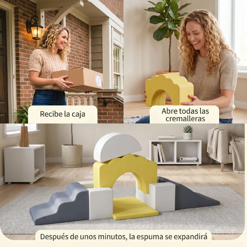 AIYAPLAY Juego de 7 Bloques de Espuma para Niños Bloques de Psicomotricidad con Base Antideslizante para 0,5-3 Años Amarillo