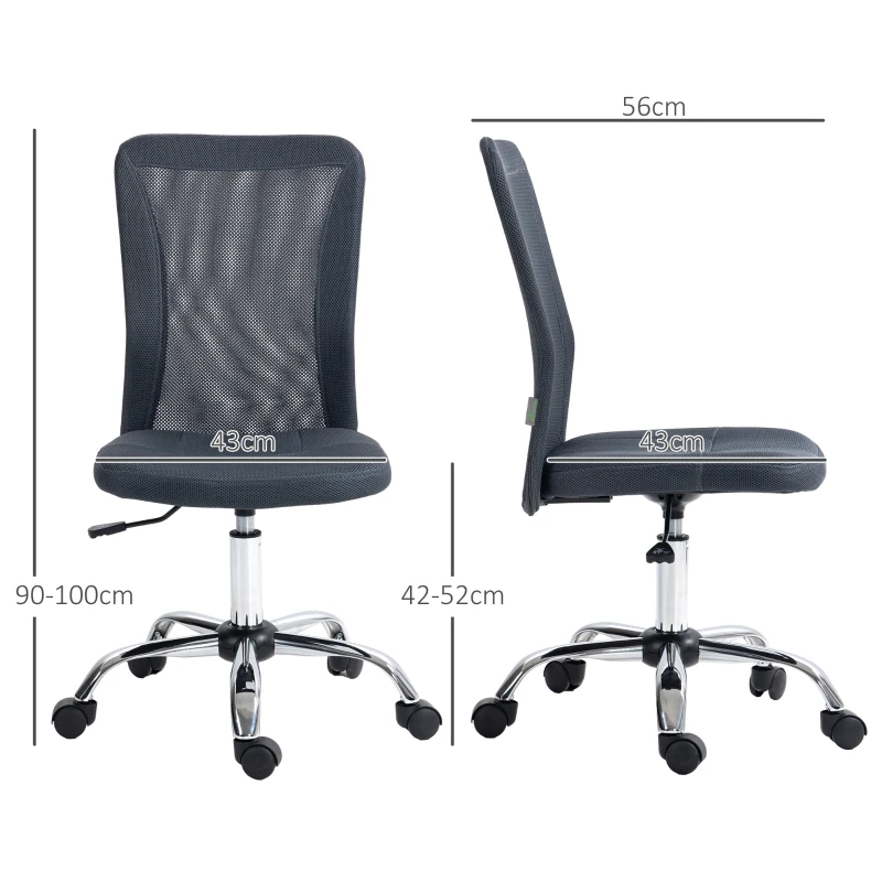 Vinsetto Chaise de bureau ergonomique hauteur réglable piètement chromé pivotant 360° revêtement maille gris foncé