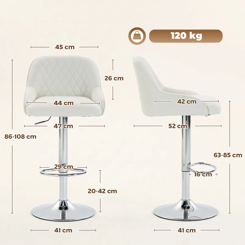 HOMCOM Set 2 höhenverstellbare, drehbare Barhocker für die Küche, Weiß