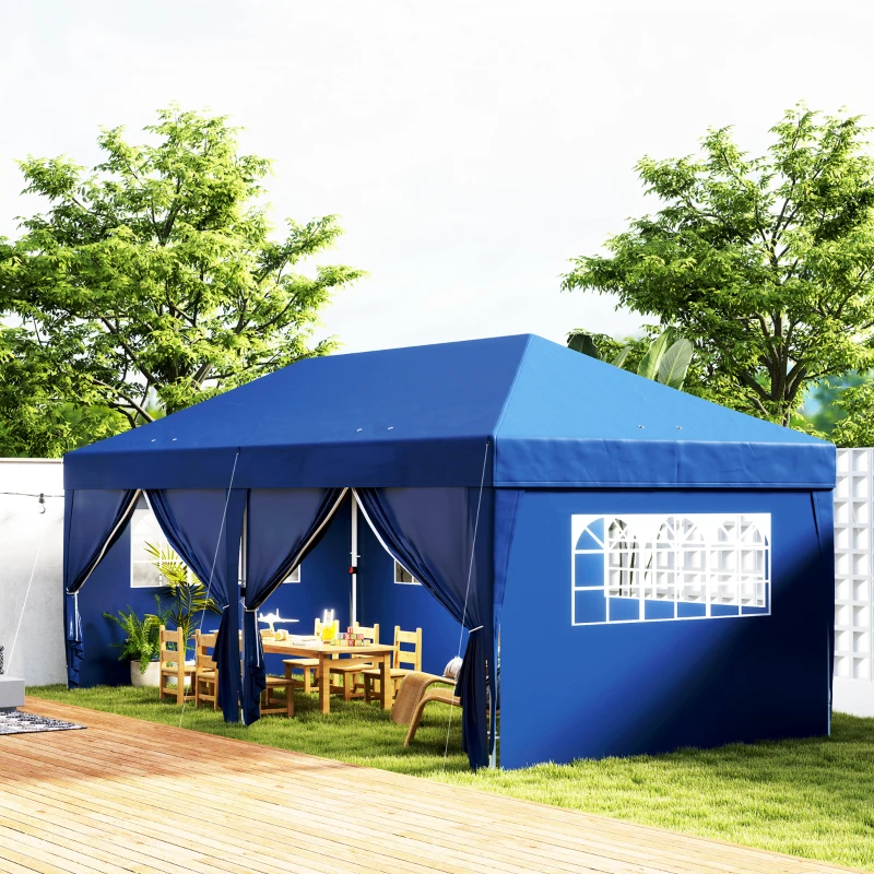 Outsunny Tenda de jardim exterior tenda dobrável 3 x 6 m com 6 paredes laterais, saco de transporte incluído, azul