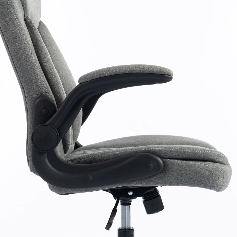 HOMCOM Linen-Look Computer Desk Chair, Executive Office Chair with Flip-Up Armrests and Thick Cushion, Grey