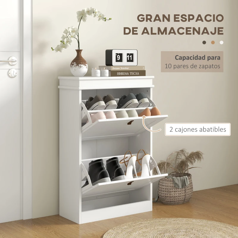 HOMCOM Zapatero Estrecho con 2 Puertas Abatibles y Estantes Ajustables para 10 Pares de Zapatos para Recibidor 54x24x82,5 cm