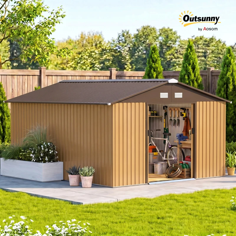 Outsunny 13 x 11ft Large Metal Storage Shed Sliding Doors