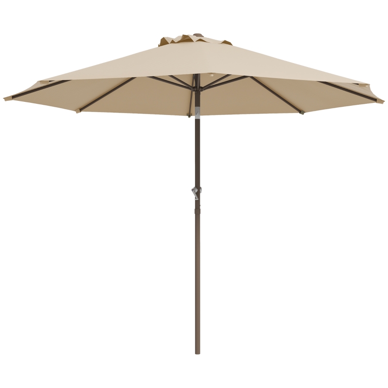 Outsunny Guarda-sol de jardim Ø 2,63 m metálico Redondo Poliéster 180g/m² manivela inclinável bege