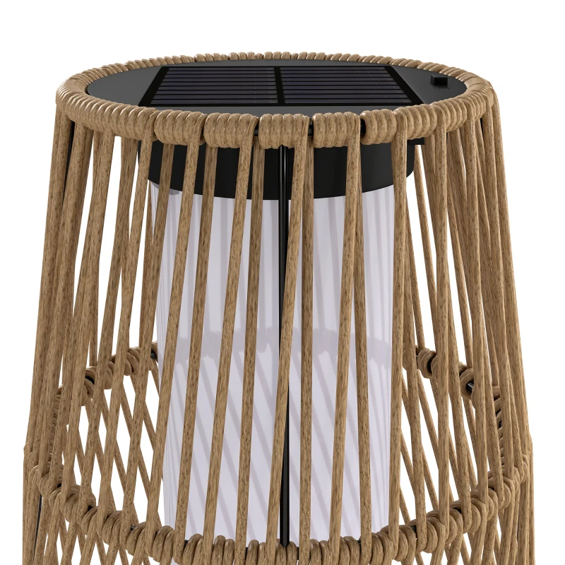 Outsunny Lanterne Solaire Extérieure en Résine Tressée avec Capteur de Lumière, pour Jardin Patio, 26x26x68cm, Sable