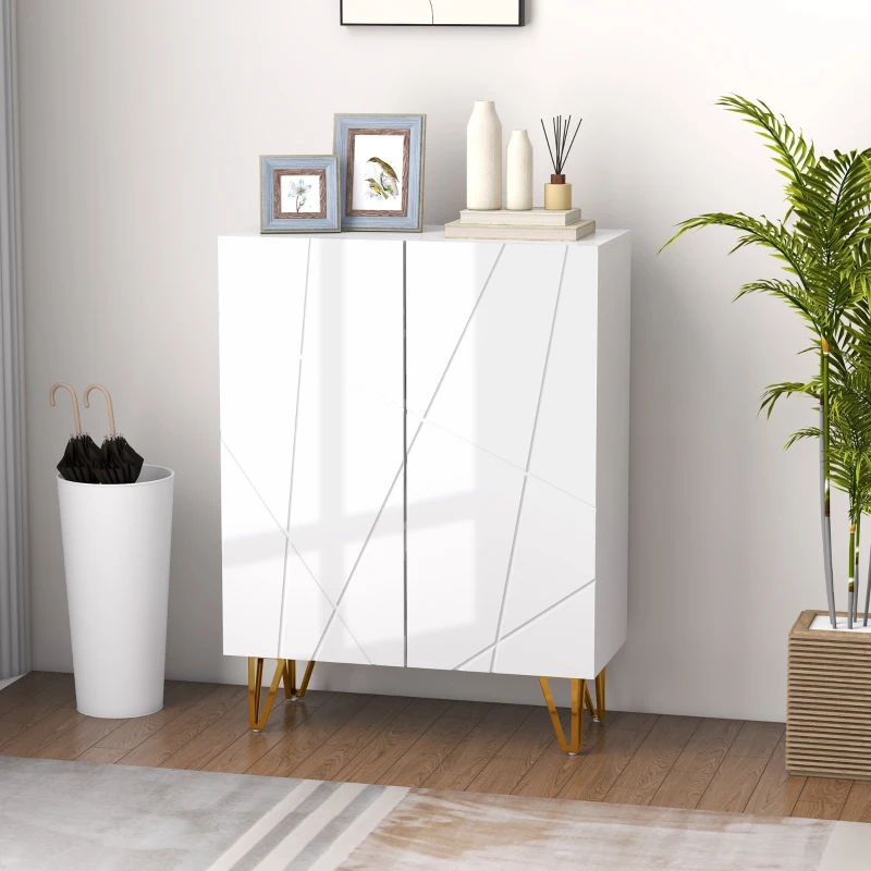 HOMCOM Meuble à chaussures meuble de rangement à chaussures 2 portes étagères réglables 72 x 31,5 x 95 cm blanc laqué