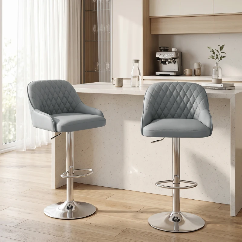 HOMCOM Set de 2 Taburetes de Bar Giratorios Regulables para Cocina Gris Claro