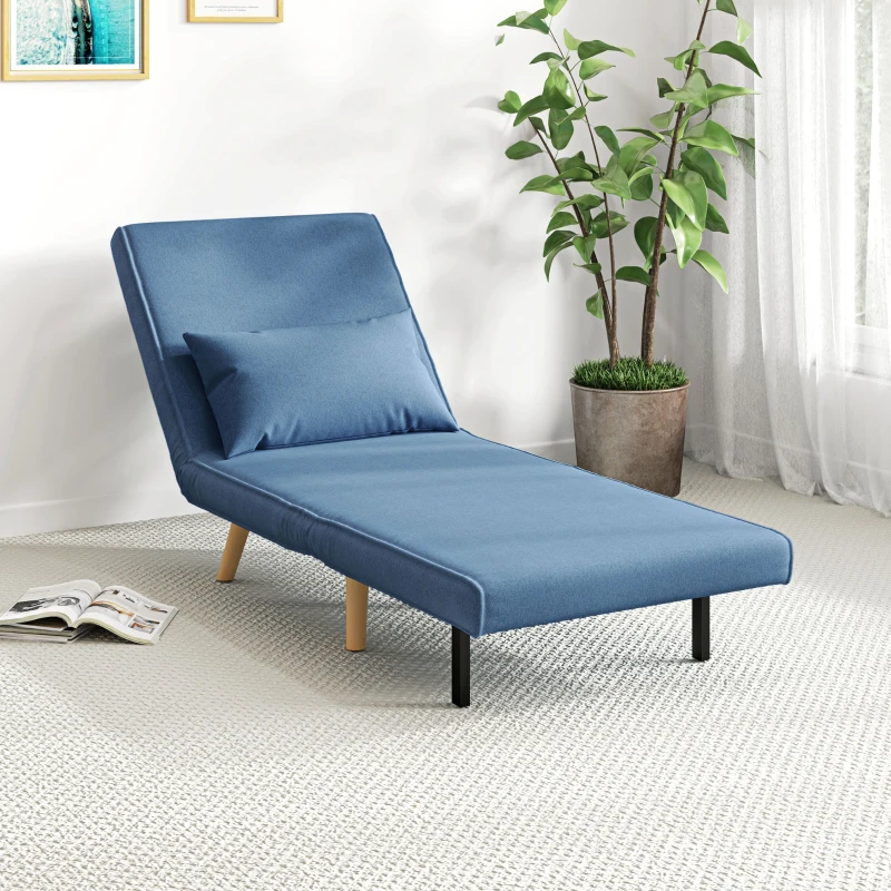 HOMCOM Fauteuil chauffeuse convertible 3 en 1 lit fauteuil lit 1 place dossier 5 positions en tissu avec coussin, bleu