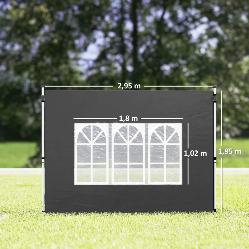 Outsunny Conjunto de 2 paredes laterais para toldo de 3 x 3 m painel para pavilhão com janela 295 x 195 cm preto