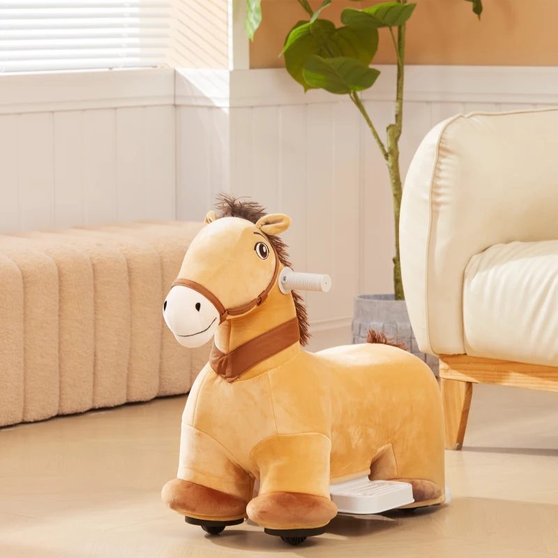 AIYAPLAY Porteur cheval électrique voiture électrique en animal avec guidon antidérapant pour enfants de 18 à 36 mois marron