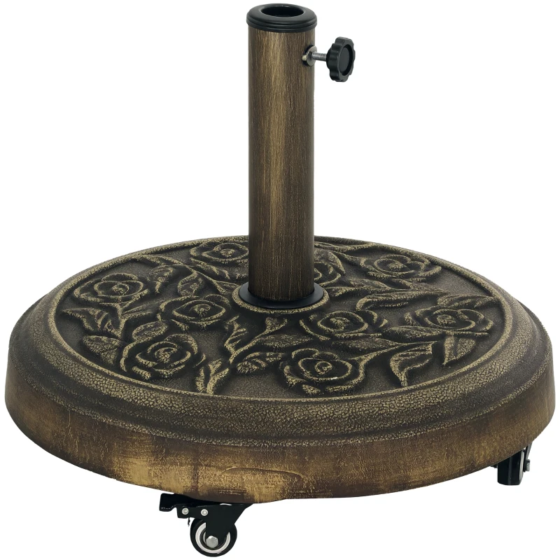 Outsunny Bază Rotundă pentru Umbrelă din Rășină de 21kg cu Roți și Frâne, Bronz
