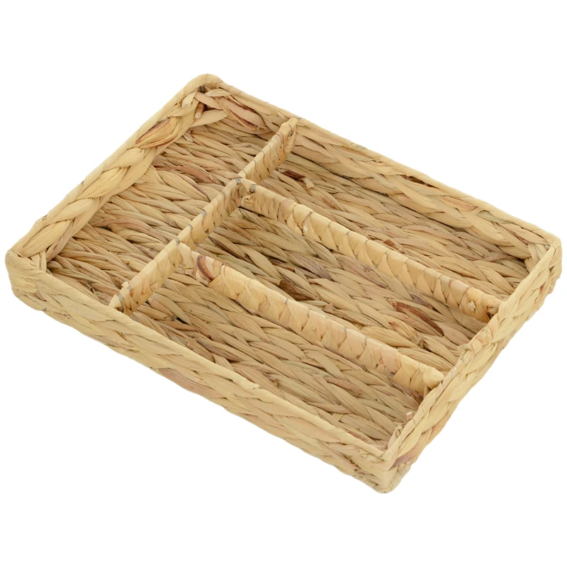 HOMCOM Cesto de arrumação trançado em jacinto-de-água com 4 compartimentos, para casa de banho, quarto, natural