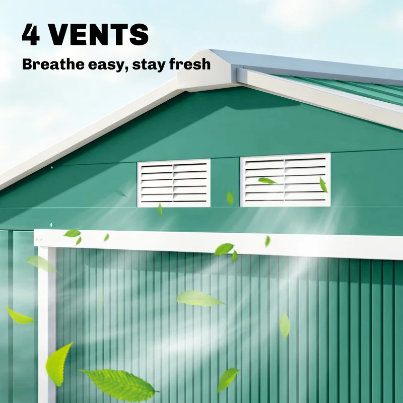 Outsunny 7ft x 4ft Lockable Garden Shed Large Patio Roofed Tool Metal Storage Building Foundation Sheds Box Outdoor Furniture, Green