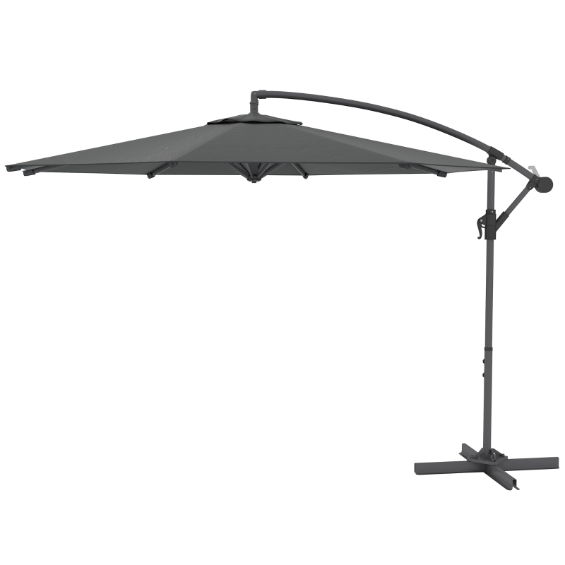 Outsunny Guarda-sol lateral octogonal rebatível diâmetro 3 m guarda-sol de jardim com base em cruz cinza escuro