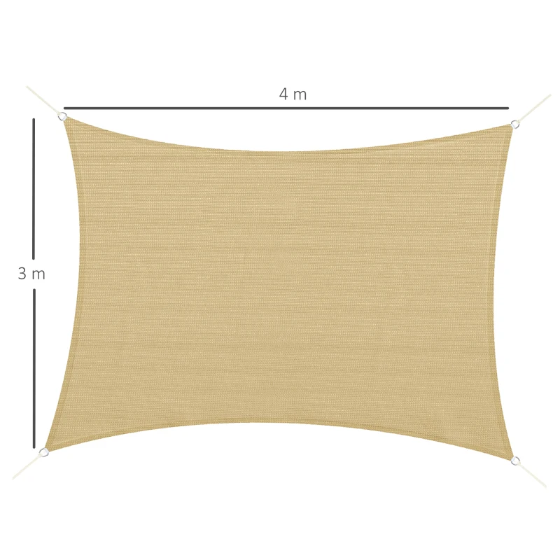 Outsunny Vela de sombreamento retangular grande 4 x 3 m em polietileno de alta densidade HDPE resistente aos UV bege