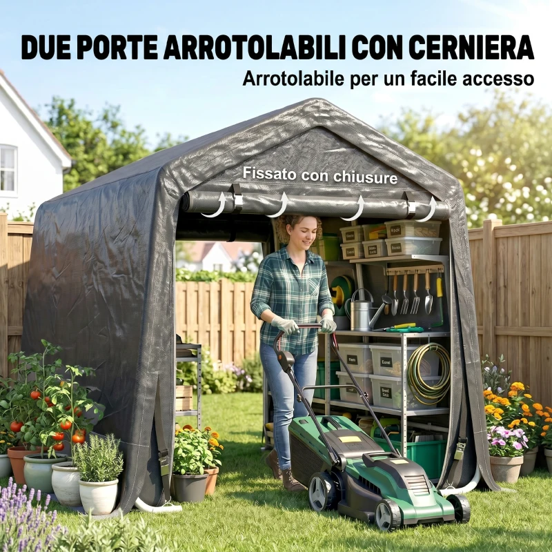 Outsunny Tendone Garage per Auto, Moto e Attrezzi, in Metallo e Tessuto PE, 280x240x240 cm, Grigio