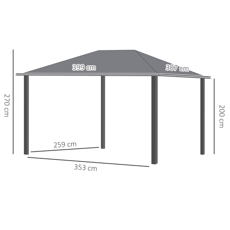 Outsunny Tonnelle de jardin avec toit rigide en métal galvanisé, structure en aluminium, rideaux et moustiquaires, 3x4 m