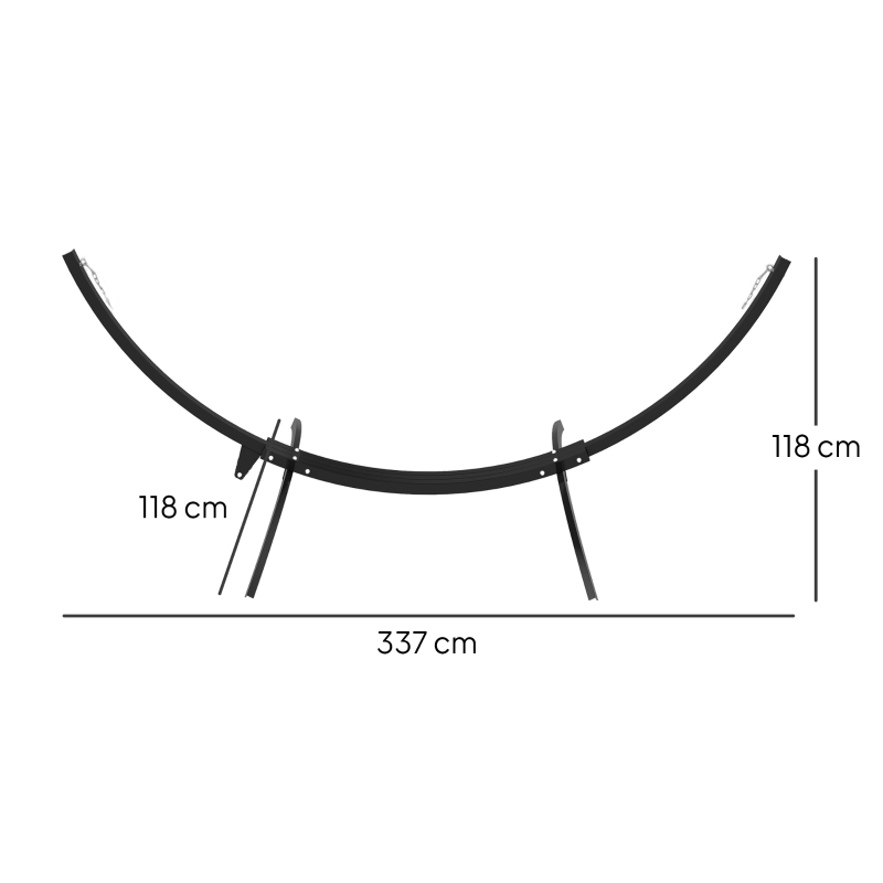 Outsunny Suporte para rede em metal com rodas, pé de rede carga máxima 150 kg com correntes e ganchos 337 x 118 x 118 cm preto