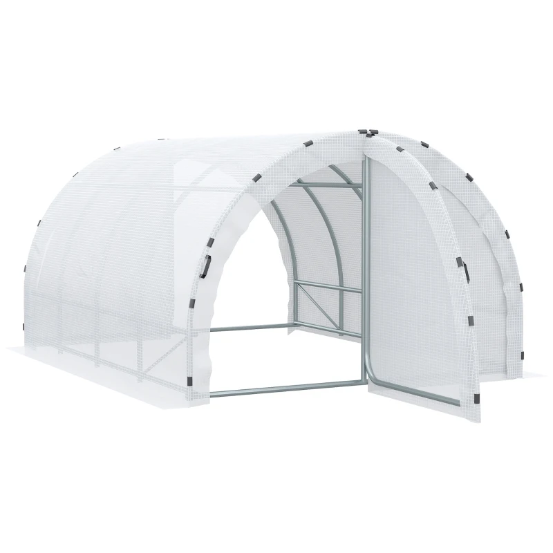 Outsunny Estufa Túnel para Jardim Área ao Solo 12 m² 4L x 3l x 2H m Chassi Tubular Reforçado 25 mm Porta Dupla com Alças Branco