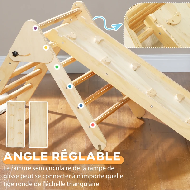 AIYAPLAY Triangle d'escalade, 3 en 1 en bois pour grimper et glisser, charge max. 50 kg, pour 18-48 mois, bois naturel