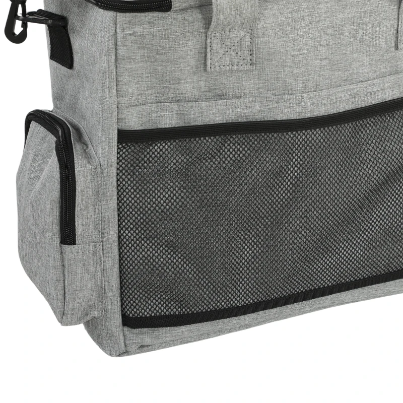 PawHut Hondentransportbox met meerdere vakken, 2 voerbakken en opvouwbare siliconen kom, 38x17x35 cm, lichtgrijs