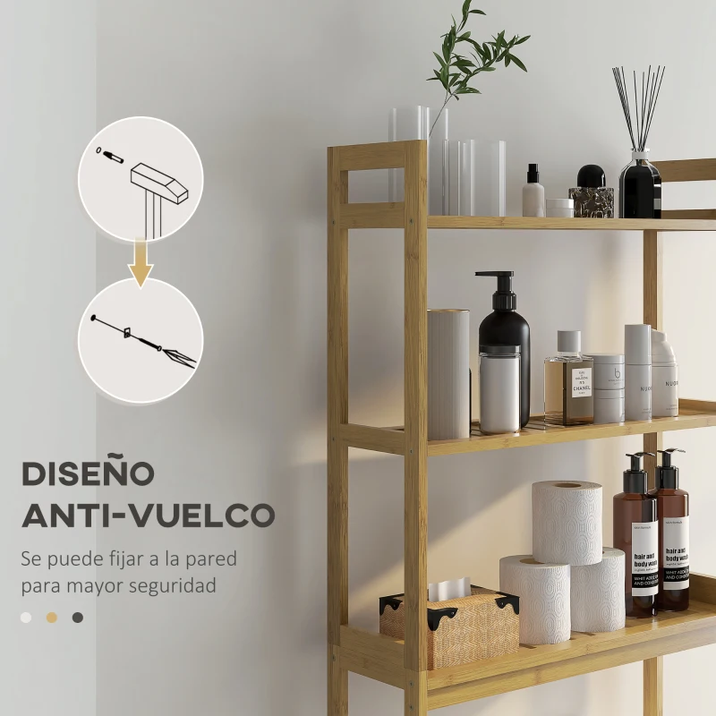 kleankin Mueble sobre Inodoro con 3 Estantes y Alfombrillas Antideslizantes 68x20x165 cm Natural