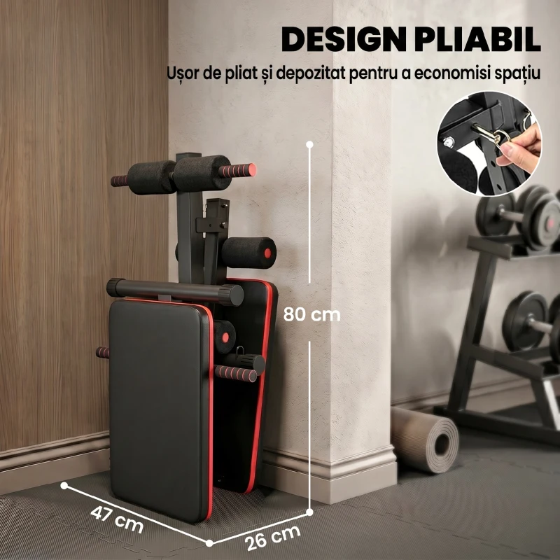 Homcom Bancă Sit‑Up Pliabilă cu Înălțime Reglabilă pentru Casă, Birou și Sală, Antrenament Abdomen & Fitness