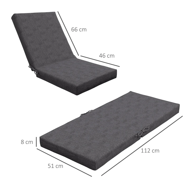 Outsunny Conjunto de 2 almofadas de exterior para poltrona/cadeira com encosto, com presilhas, enchimento 8 cm, 112L x 51l cm, cinza escuro