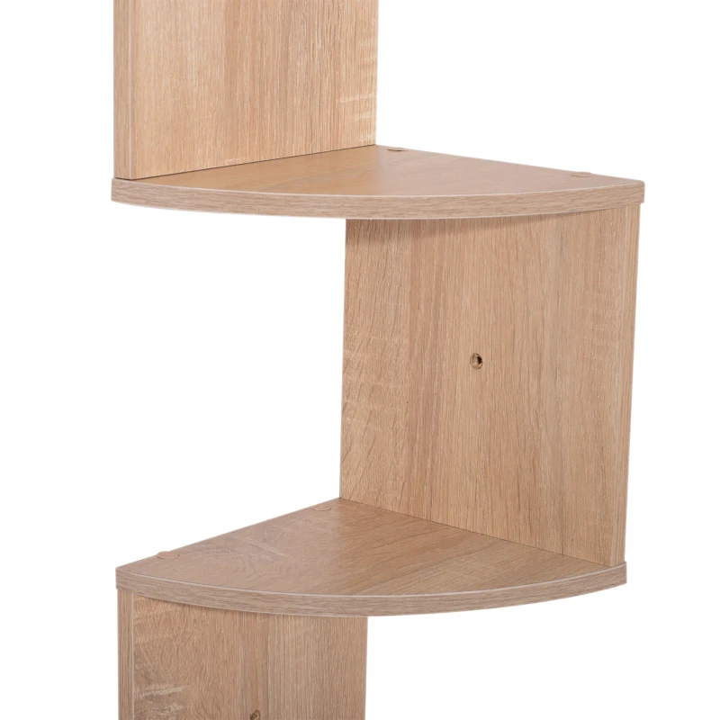 HOMCOM Estante de Canto de Parede para Arrumação Forma Zigzag 20L x 20l x 126H cm 5 Níveis Madeira carvalho claro