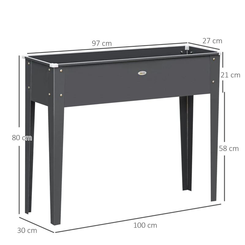 Outsunny Jardineira sobre pés quadrada para horta com orifício de drenagem aço galvanizado 100 x 30 x 80 cm cinza