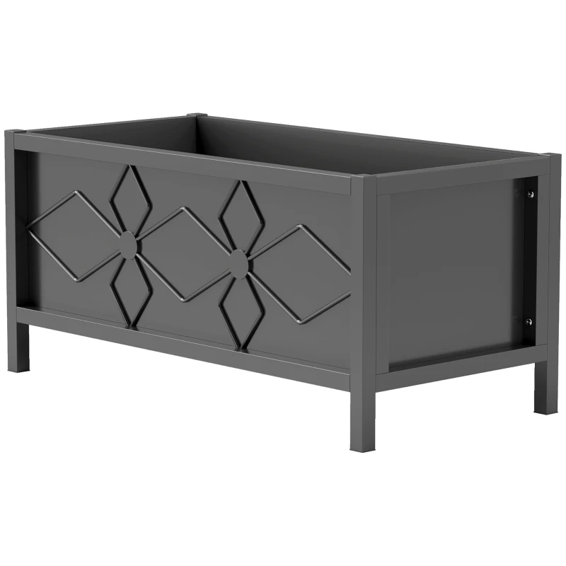 Outsunny Jardineira exterior jardineira elevada galvanizada com borda de segurança retangular 80 x 40 x 38 cm preto
