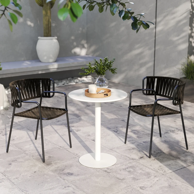 HOMCOM Mesa de Comedor Redonda para 2 Personas Mesa de Cocina de Acero para Interior y Exterior Ø60x72 cm Blanco