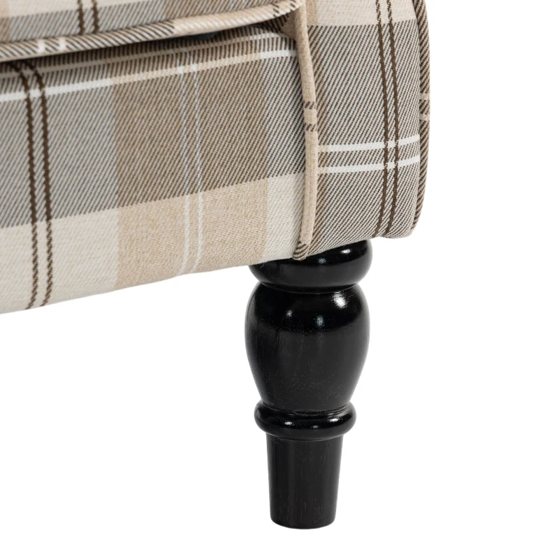 HOMCOM Wingback Accent Chair, Linen-Look Fabric Armchair with Thick Spring Cushion, High Back, Khaki Plaid