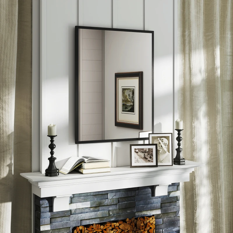 HOMCOM Specchio Bagno Parete Rettangolare con Ganci, Specchio da Camera in Vetro e MDF, 70x90 cm, Nero