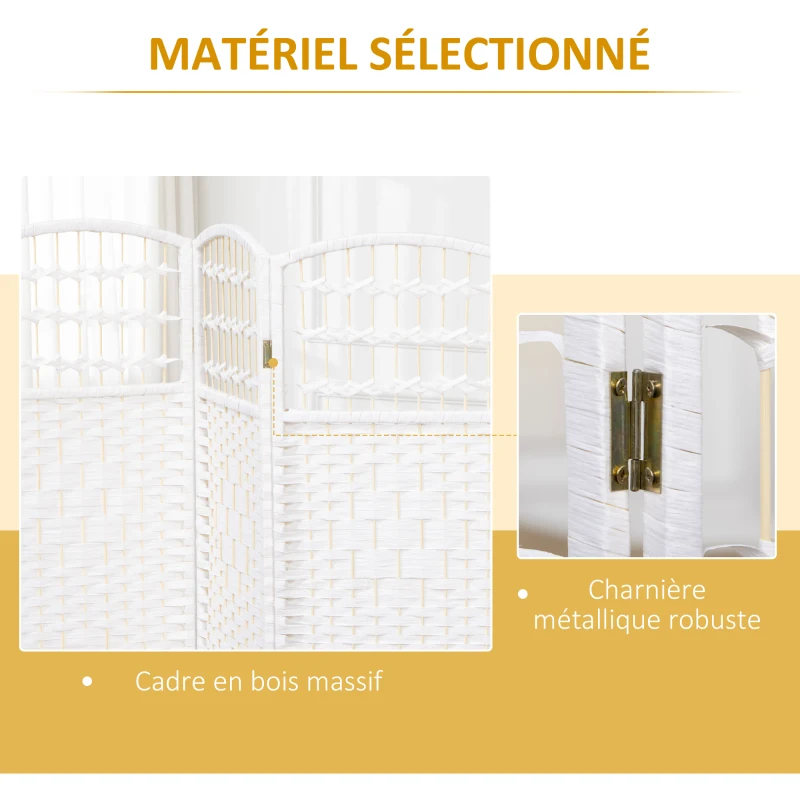 HOMCOM Paravent intérieur en bois séparateur de pièce cloison pliable 3 panneaux 120 x 170 cm blanc