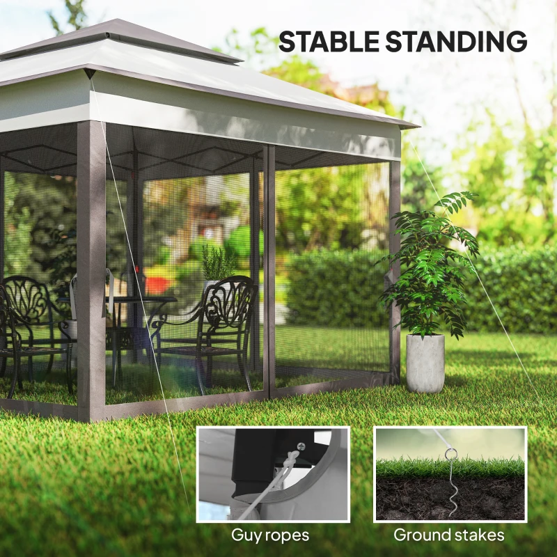 Outsunny 3.25 x 3.25m Deluxe Metal Gazebo, with Curtains - Brown and Grey(m-6)