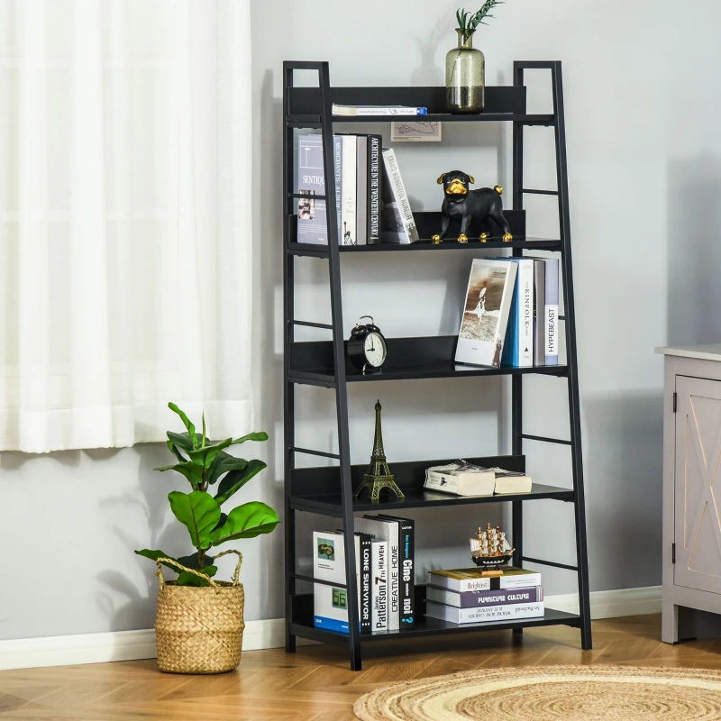 HOMCOM Estante Biblioteca de Arrumação Estilo Industrial inclinada 5 Níveis 70L x 35l x 150H cm Preto